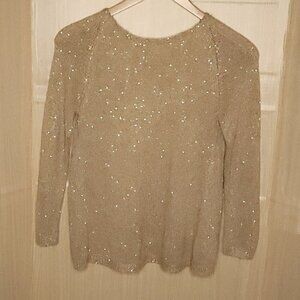 Zara Women's Gold Sparkle Sweater With Silky Back Detail Medium